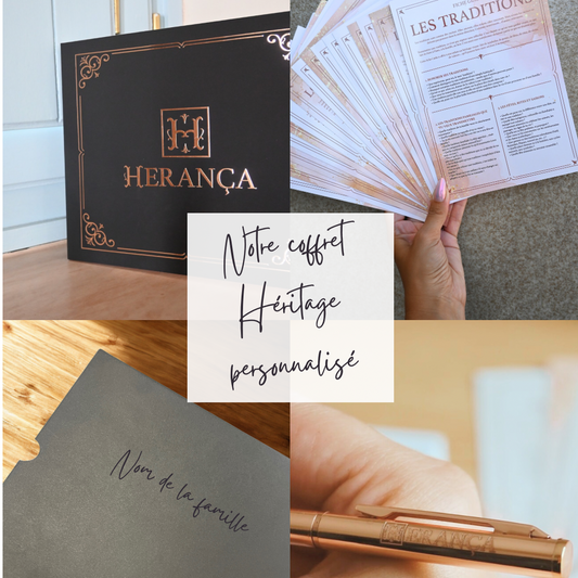 Coffret Herança avec manuscrit, fiches guides et étui personnalisé