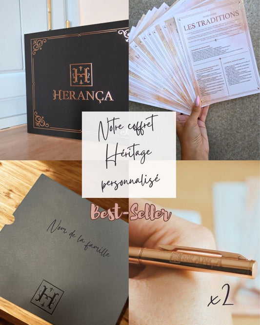 Coffret héritage personnalisé bestseller Herança, manuscrit à remplir pour transmettre vos mots et votre amour à vos enfants.